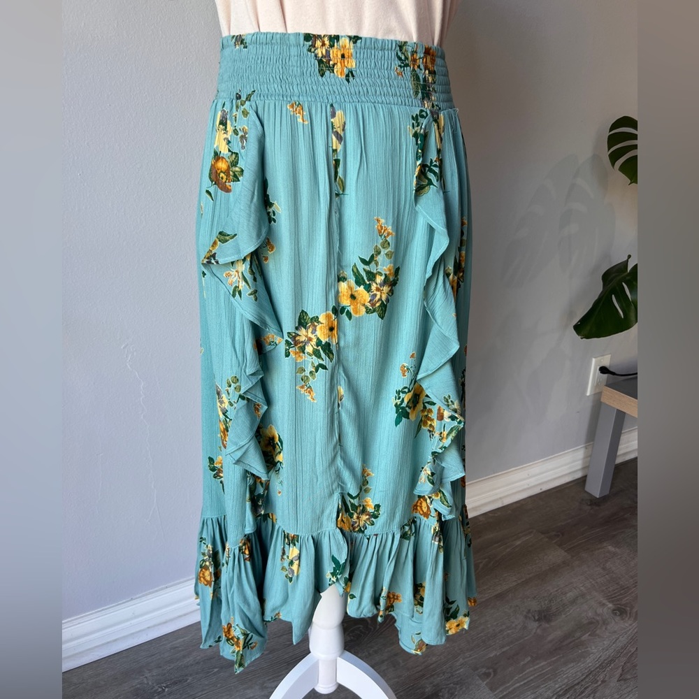Ruffle Midi Skirt Printed Teal